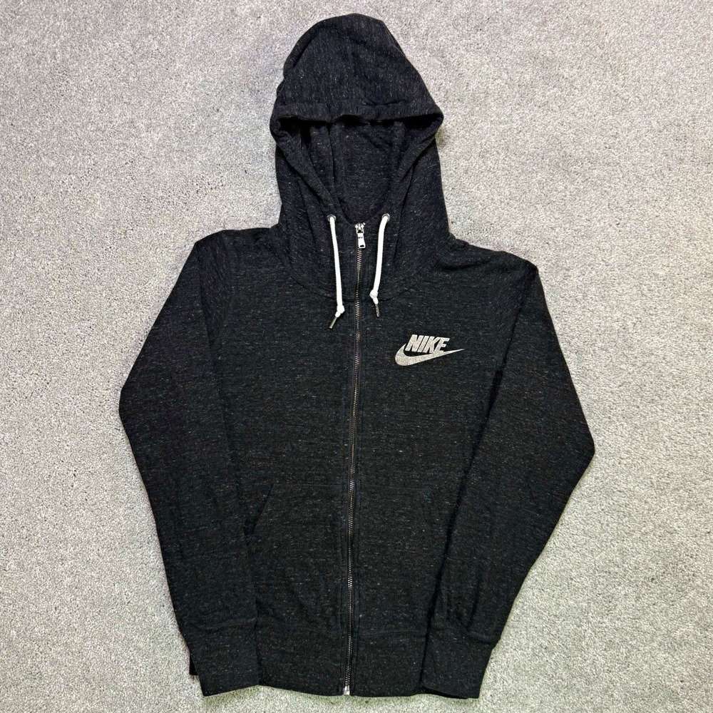 Nike Full Zip Hoodie Womens Size Small Dark Gray Heathered Gym Sweatshirt Jacket